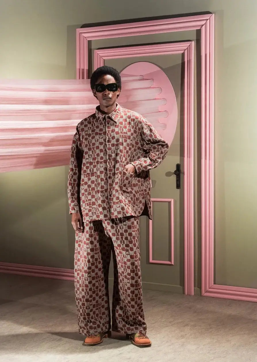 Henrik-Vibskov-Big-Shirt-Beige-Orange-Chess