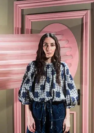 Henrik-Vibskov-Gambit-Blouse-Blue-White-Checks-Cross-Print